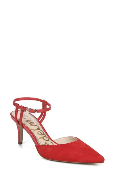 Shop Sam Edelman Javin Ankle Strap Pump In Lipstick Red Suede