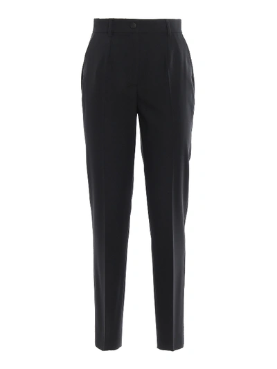 Shop Dolce & Gabbana Wool Straight Leg Trousers In Black