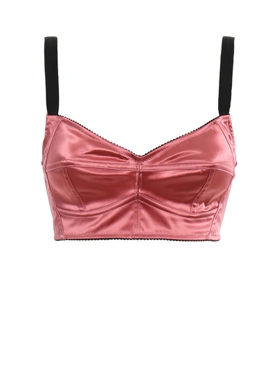 Shop Dolce & Gabbana Satin Cropped Bustier In Pink