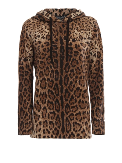 Shop Dolce & Gabbana Leo Print Cashmere Hoodie Style Sweater In Animal Print