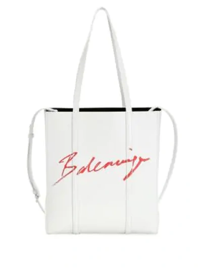 Shop Balenciaga Everyday Leather Tote In Bianco