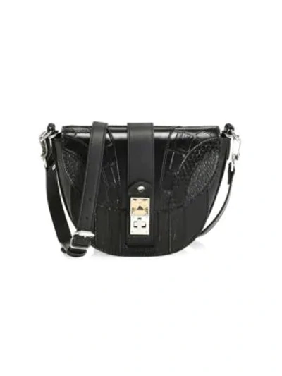 Shop Proenza Schouler Small Ps11 Snakeskin & Croc-embossed Leather Saddle Bag In Black
