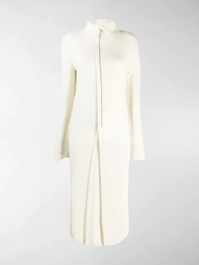 Shop Jil Sander Long Ribbed Knitted Wool Cardigan In Neutrals