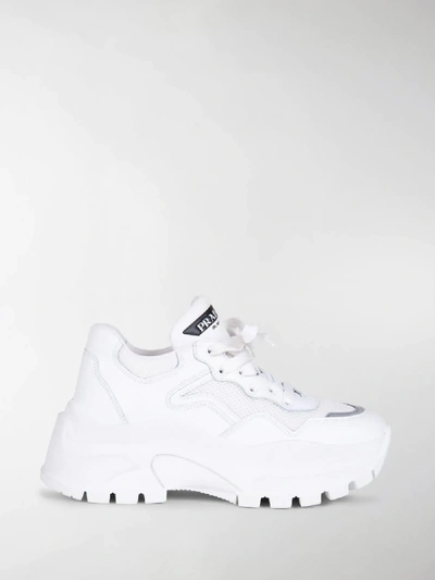 Shop Prada Chunky Lace-up Sneakers In White