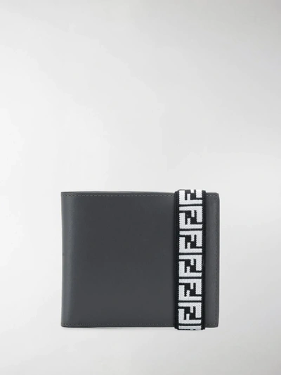 Shop Fendi Logo Strap Wallet In Grey