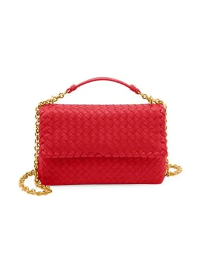 Shop Bottega Veneta Small Olimpia Leather Shoulder Bag In Bright Red