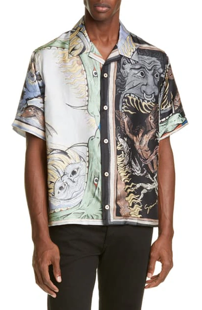 Shop Givenchy Icarus Print Button-up Silk Camp Shirt In Black Multi