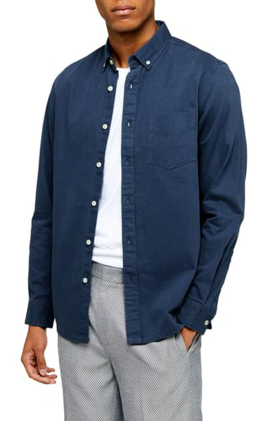 Shop Topman Classic Fit Button-down Twill Shirt In Navy Blue