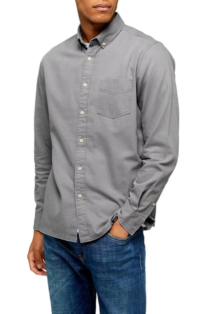 Shop Topman Classic Fit Button-down Twill Shirt In Grey