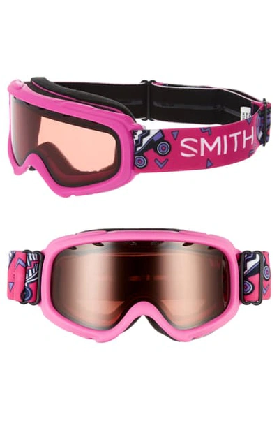 Shop Smith Gambler 164mm Youth Fit Snow Goggles - Pink Skates/ Orange