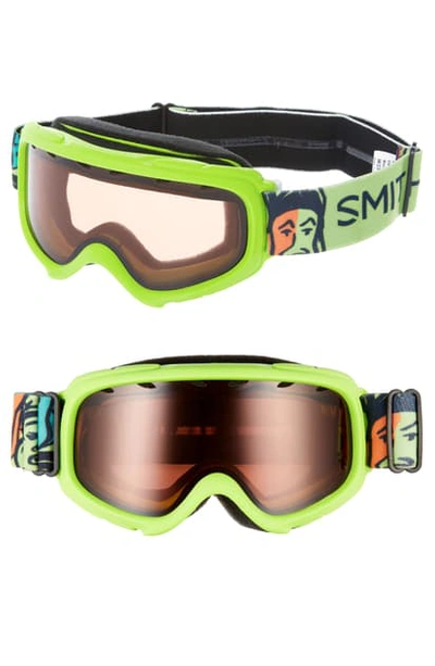 Shop Smith Gambler 164mm Youth Fit Snow Goggles In Flash Faces Green/ Orange