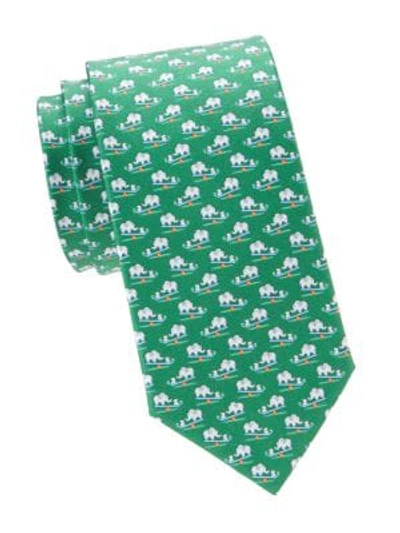 Shop Ferragamo Elephant & Mouse Silk Tie In Green
