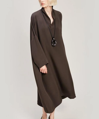 Shop Eskandar Imperial Scrunch Silk Dress In Black
