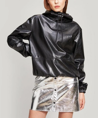 Shop Msgm Faux-leather Hoodie In Black