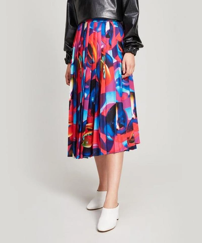 Shop Msgm Colours-print Pleated Midi-skirt In White