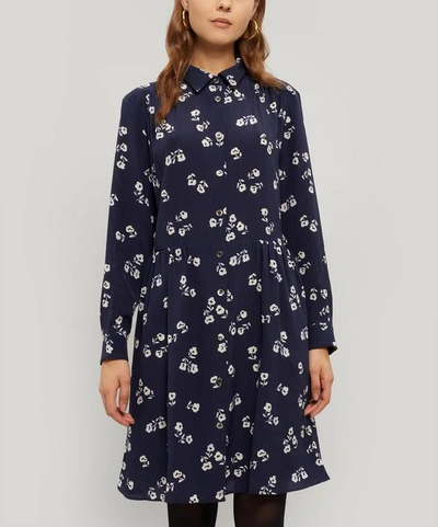 Shop Apc Joana Floral Print Shirt Dress In Dark Navy