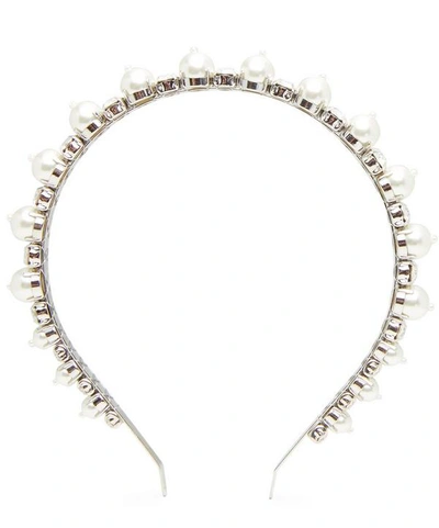 Shop Simone Rocha Silver-tone Faux Pearl And Crystal Headband In White