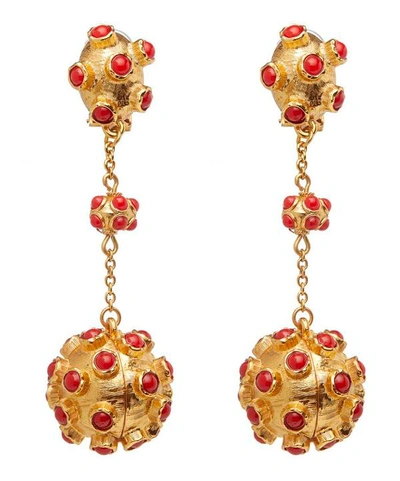 Shop Oscar De La Renta Gold-tone Cabochon Ball Clip-on Drop Earrings