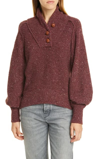 Shop Rag & Bone Klark Shawl Collar Wool Blend Henley Sweater In Burgundy