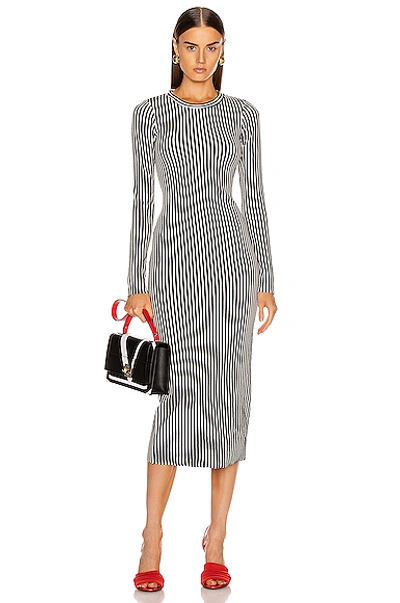 The Range Bound Striped Midi Dress In Black & White