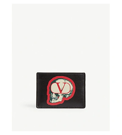 Shop Valentino X Undercover Skull Logo Leather Card Holder In Black