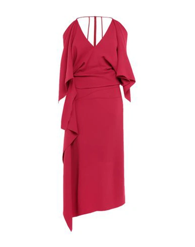 Shop Roland Mouret Woman Midi Dress Burgundy Size 4 Viscose, Acetate, Elastane In Red
