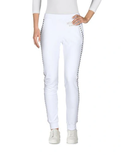 Shop Moschino Woman Pants White Size L Cotton, Elastane