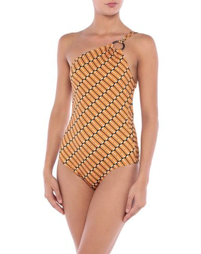 Shop Sophie Deloudi One-piece Swimsuits In Camel