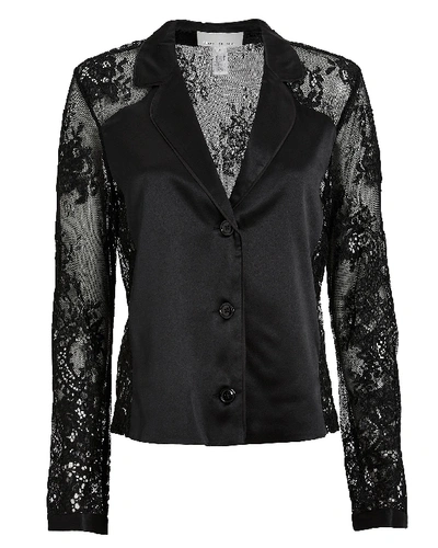 Shop Fleur Du Mal Cillis Silk Lace Pajama Top In Black