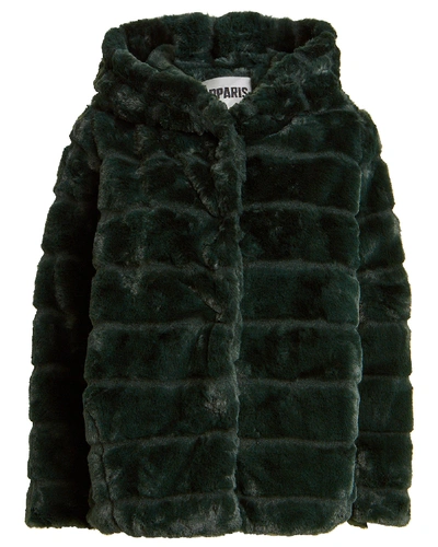 Shop Apparis Goldie Hooded Faux Fur Jacket In Forest Green