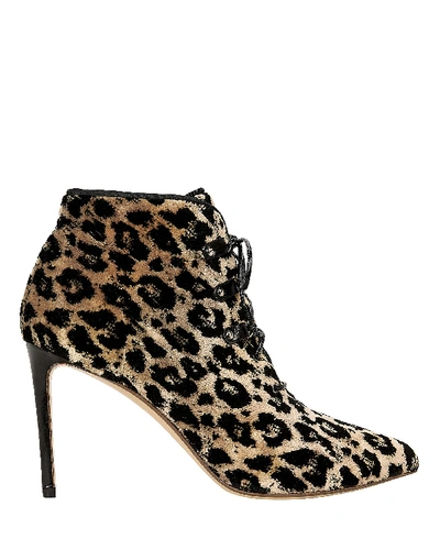 Shop Francesco Russo Velvet Leopard Lace Up Booties In Brown