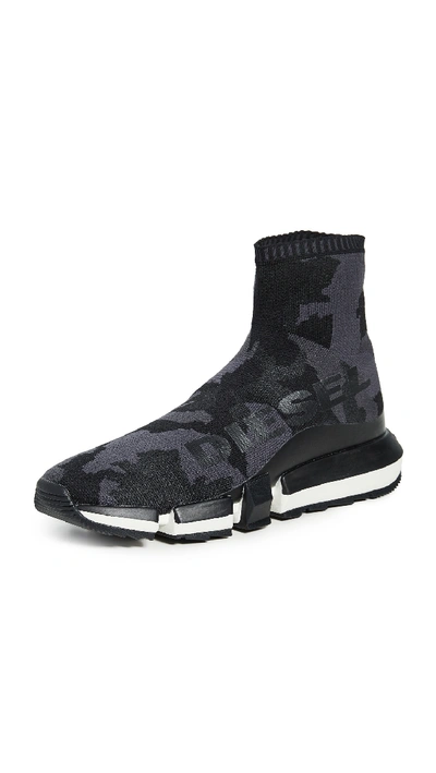 Shop Diesel Padola High Sock Sneakers In Military/black