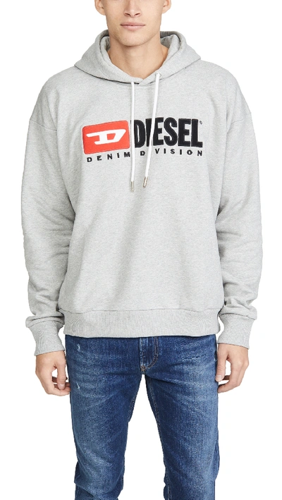 Shop Diesel Long Sleeve S-division Logo Hooded Sweatshirt In Grey