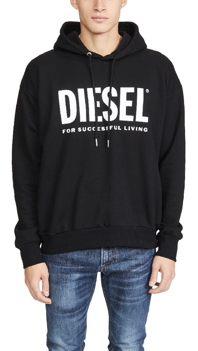 Shop Diesel Long Sleeve S-division Hooded Sweatshirt In Black