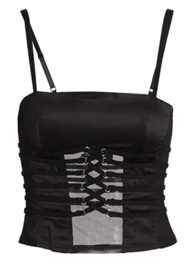 Shop I.am.gia Angelica Satin Lace-up Corset In Black