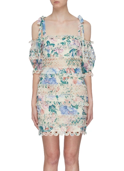Shop Zimmermann 'verity Dot' Floral Print Linen Off-shoulder Dress