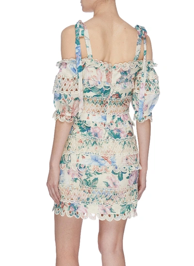 Shop Zimmermann 'verity Dot' Floral Print Linen Off-shoulder Dress
