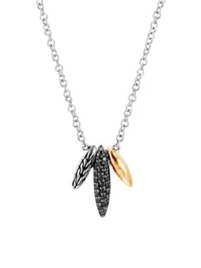 Shop John Hardy Women's Classic Chain Sterling Silver, 18k Yellow Gold & Mixed-stone Spear Pendant Necklace In Black