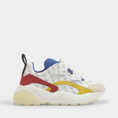 Shop Stella Mccartney Eclypse Sneakers Velcro In White Eco-leather With Yellow, Red And Blue Details