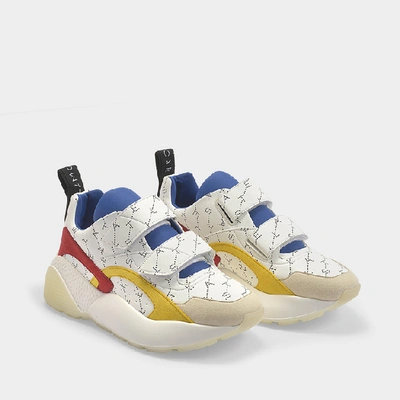 Shop Stella Mccartney Eclypse Sneakers Velcro In White Eco-leather With Yellow, Red And Blue Details