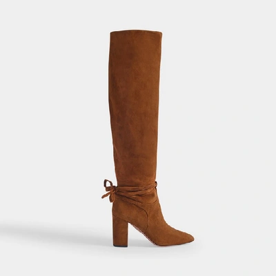 Shop Aquazzura Milano 85 Boots In Cinnamon Leather