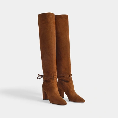 Shop Aquazzura Milano 85 Boots In Cinnamon Leather