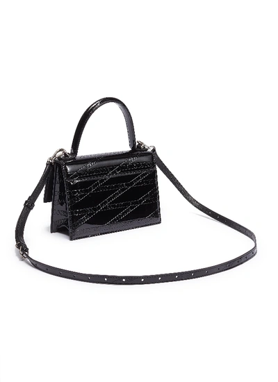 Shop Balenciaga 'sharp Xs' Logo Embossed Patent Leather Shoulder Bag In Black Logo Embossed
