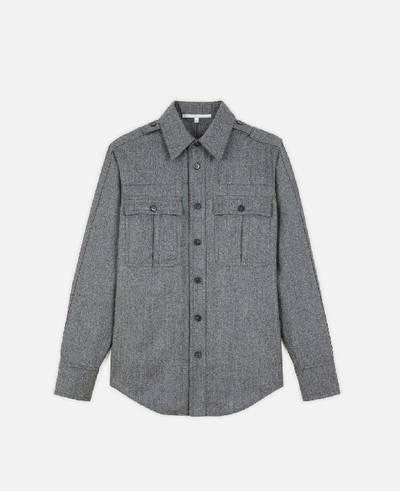 Shop Stella Mccartney Dark Grey Melange Wool Flannel Shirt In Dark Gray Melange