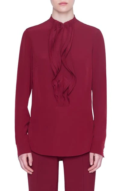 Shop Akris Punto Wave Detail Silk Blouse In Ruby