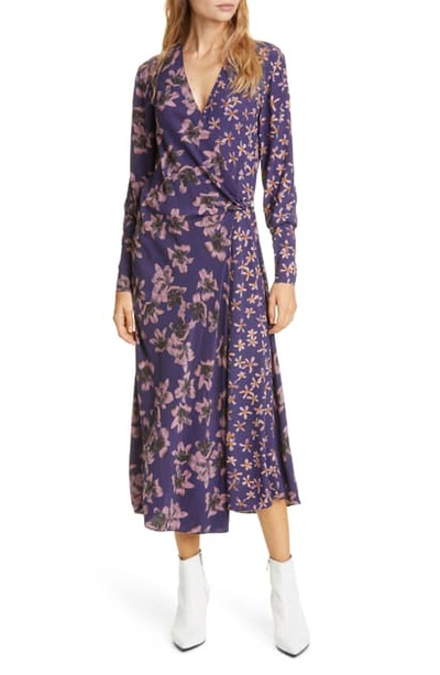 Shop Rag & Bone Odette Floral Print Long Sleeve Midi Dress In Violetflr