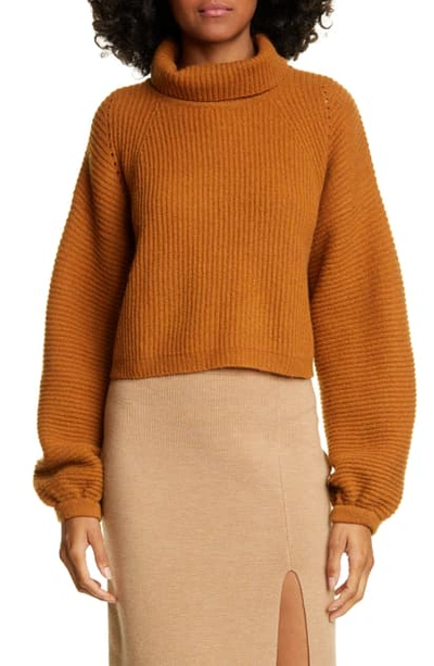 Shop Amur Jaco Mock Neck Crop Wool Sweater In Copper