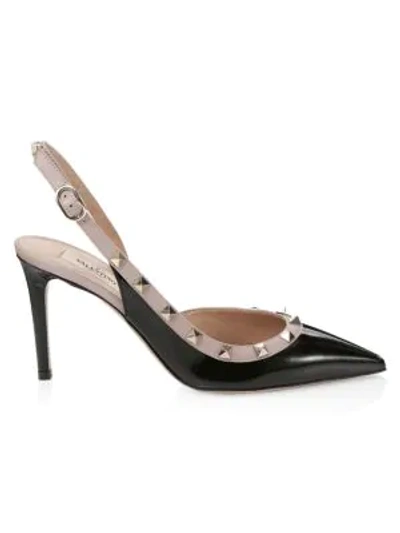 Shop Valentino Women's Rockstud Leather Slingback Pumps In Nero