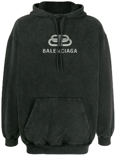 Shop Balenciaga Bb Logo Drawstring Hoodie Grey
