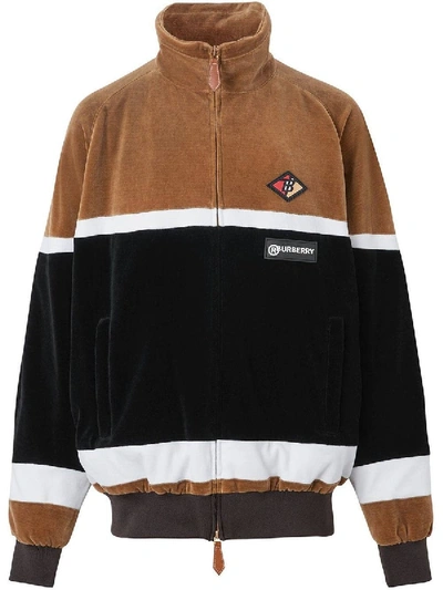 Shop Burberry Striped Velvet Track Jacket